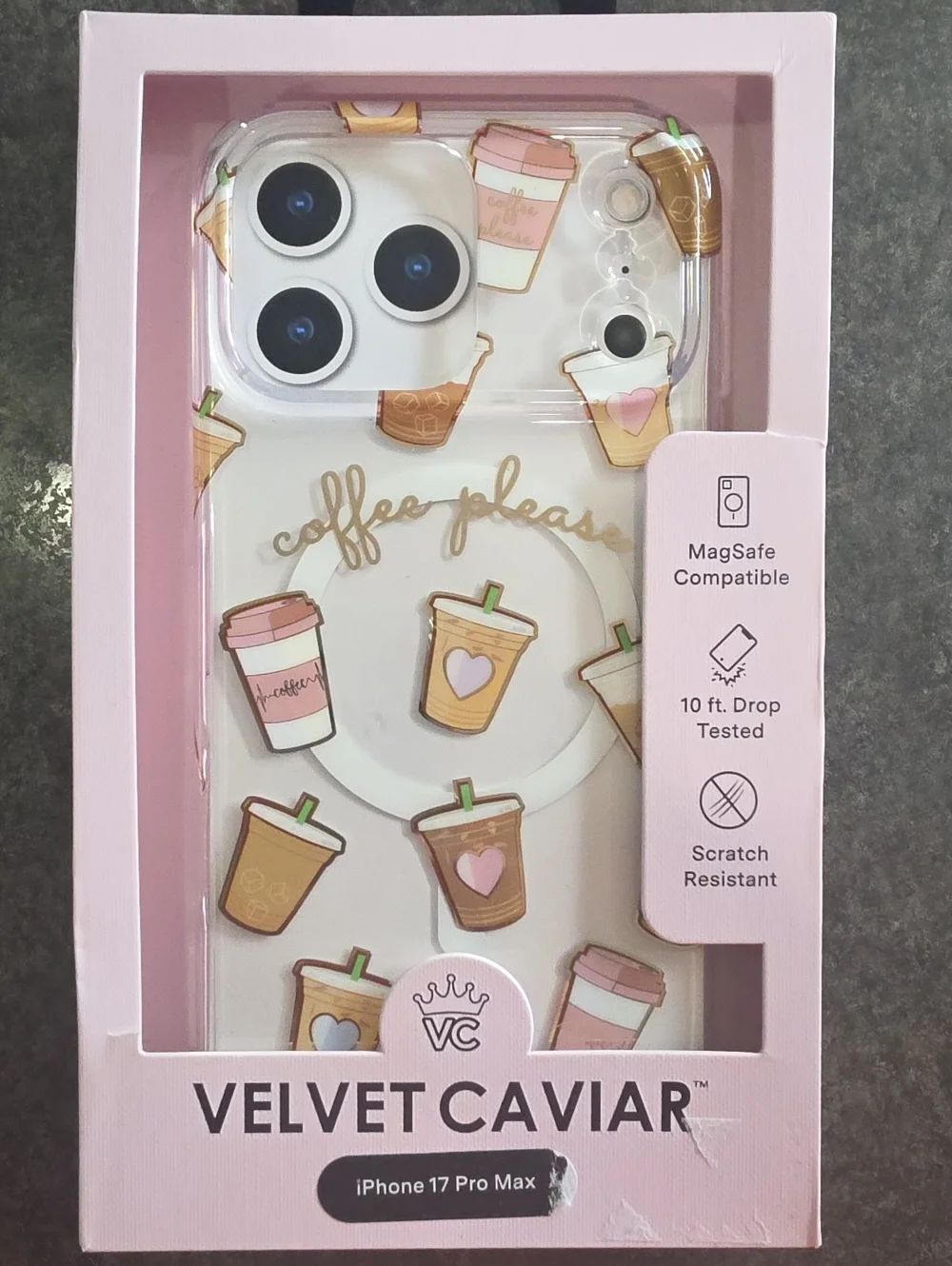Velvet Caviar iPhone 17 Pro Max Case - Pink & Gold Coffee Cups